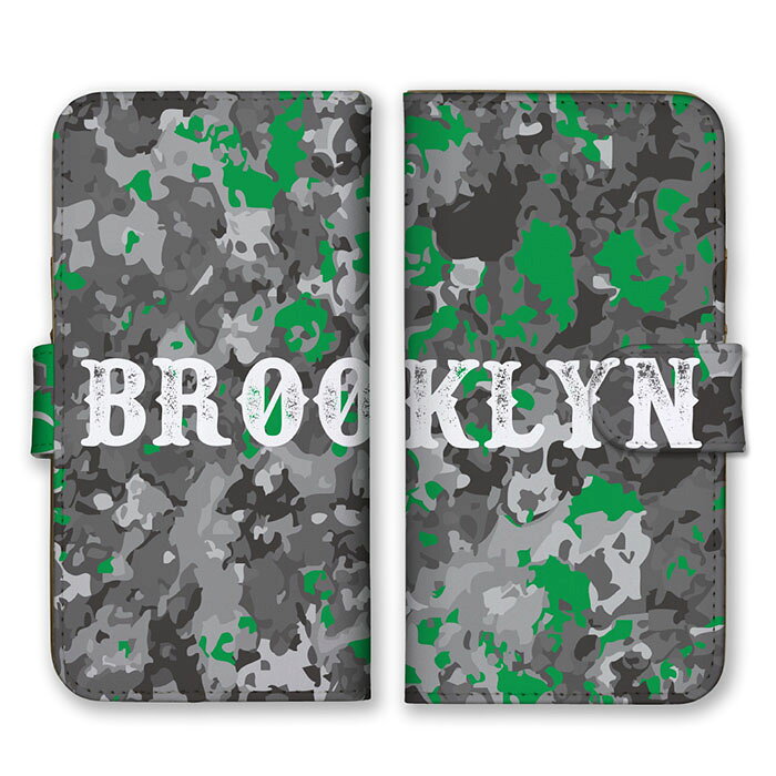 Rakuten - 全機種対応 手帳型 スマホケース SIMフリー対応 BROOKLYN ブルックリン ロゴ 英字 英語 シンプル グレー チャコール グリーン 迷彩柄 カモフラ柄 ミリタリー かっこいい iPhone14 13 12mini Pro Max SE(第3世代) Galaxy Xperia AQUOS