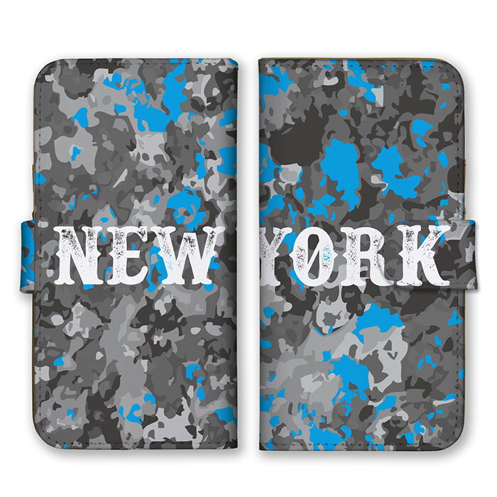Rakuten - 全機種対応 手帳型 スマホケース SIMフリー対応 NEW YORK ニューヨーク ロゴ 英字 英語 シンプル グレー チャコール ブルー 迷彩柄 カモフラ柄 ミリタリー かっこいい iPhone14 13 12mini Pro Max SE(第3世代) Galaxy Xperia AQUOS