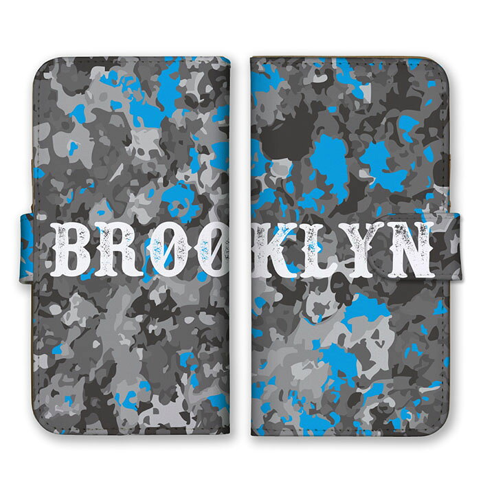 Rakuten - 全機種対応 手帳型 スマホケース SIMフリー対応 BROOKLYN ブルックリン ロゴ 英字 英語 シンプル グレー チャコール ブルー 迷彩柄 カモフラ柄 ミリタリー かっこいい iPhone14 13 12mini Pro Max SE(第3世代) Galaxy Xperia AQUOS