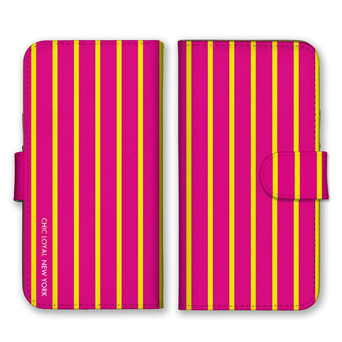 Rakuten - 全機種対応 手帳型 スマホケース SIMフリー対応 set22499 ピンク イエロー 黄色 ストライプ 縦線 ボーダー 横線 シンプル 大人 シック CHIC LOYAL iPhone14 13 12mini Pro Max SE(第3世代) Galaxy Xperia AQUOS