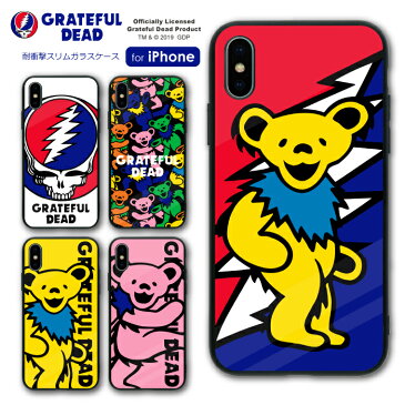 GRATEFUL DEAD グレイトフル・デッド 衝撃吸収 ガラスケース ウルトラスリム ラウンドタイプ スマホケース 耐衝撃 強化ガラス iPhoneSE(第2世代) X/XS ハードケース 光沢 カラフル ポップ ロックバンド グレイトフルデッド デッドベアー スカル クマ ロゴ