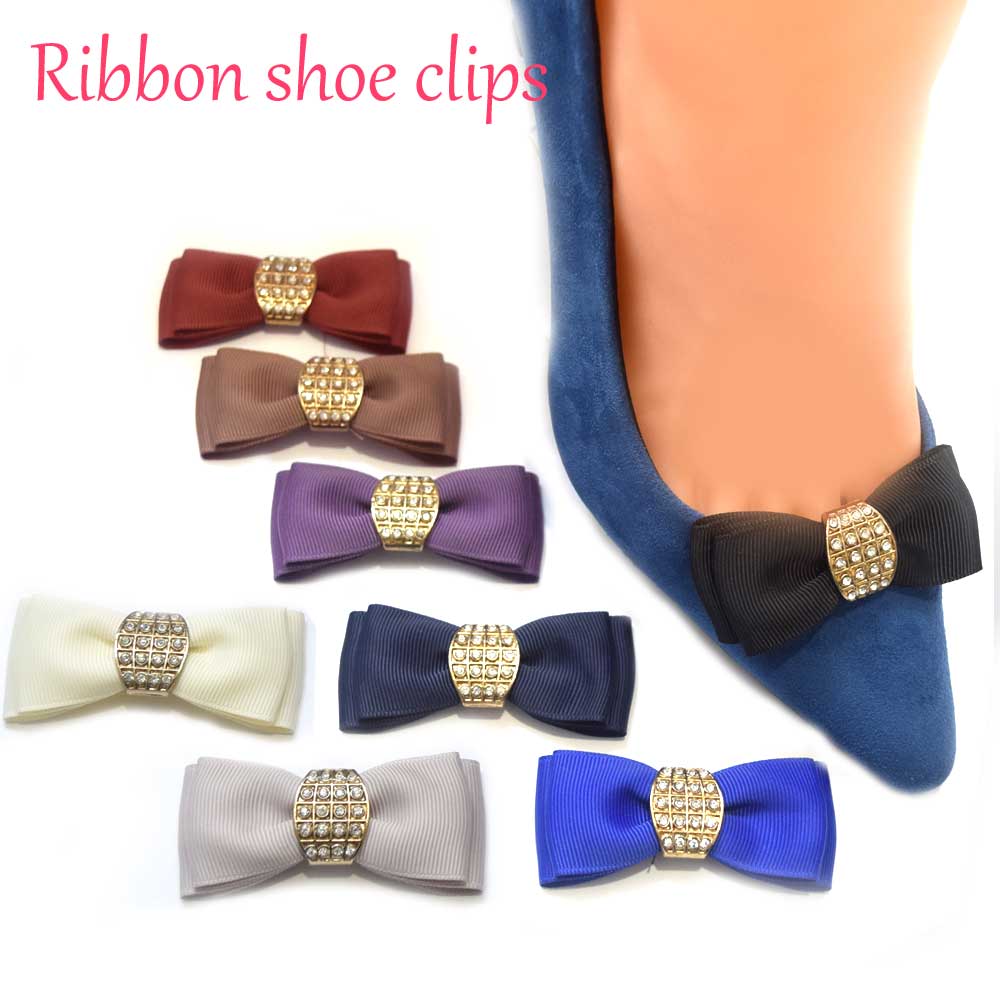 SC-129【メール便発送に限り送料無料】【Made in JAPAN 日本製 】ラインストーンの金飾りがついたリボンシュークリップ 1ペア(1足分)/シューズ...