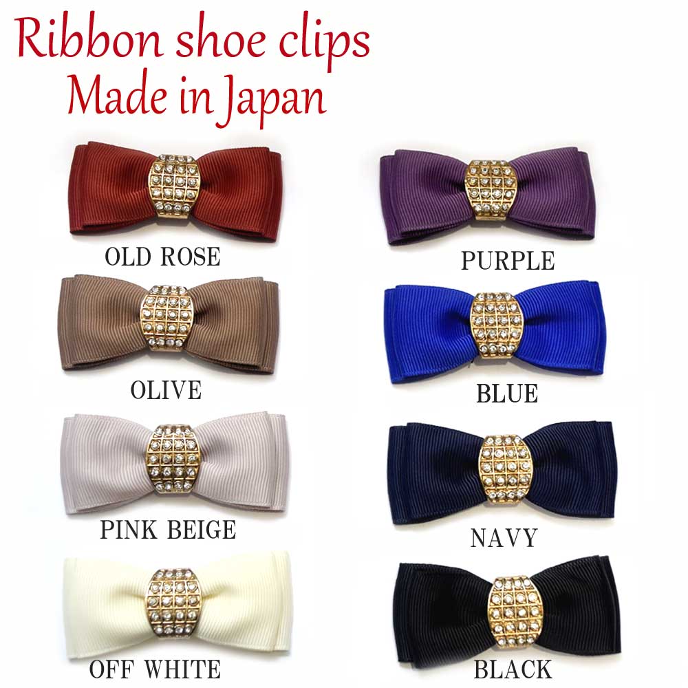 SC-129【メール便発送に限り送料無料】【Made in JAPAN 日本製 】ラインストーンの金飾りがついたリボンシュークリップ 1ペア(1足分)/シューズ...
