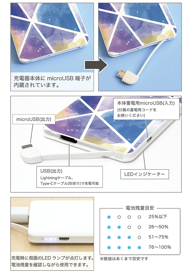 【PSE適合品】 当店オリジナル商品 水彩ガラス USB出力 リチウムイオンポリマー充電器 2.1A 4000mAh ステンドグラス風 Android iPhone かわいい | 充電器 バッテリー スマホ モバイルバッテリー 薄型 防災 災害用 スマホバッテリー monomode-10187031 スマホケースの店 モノモード サンプル画像2