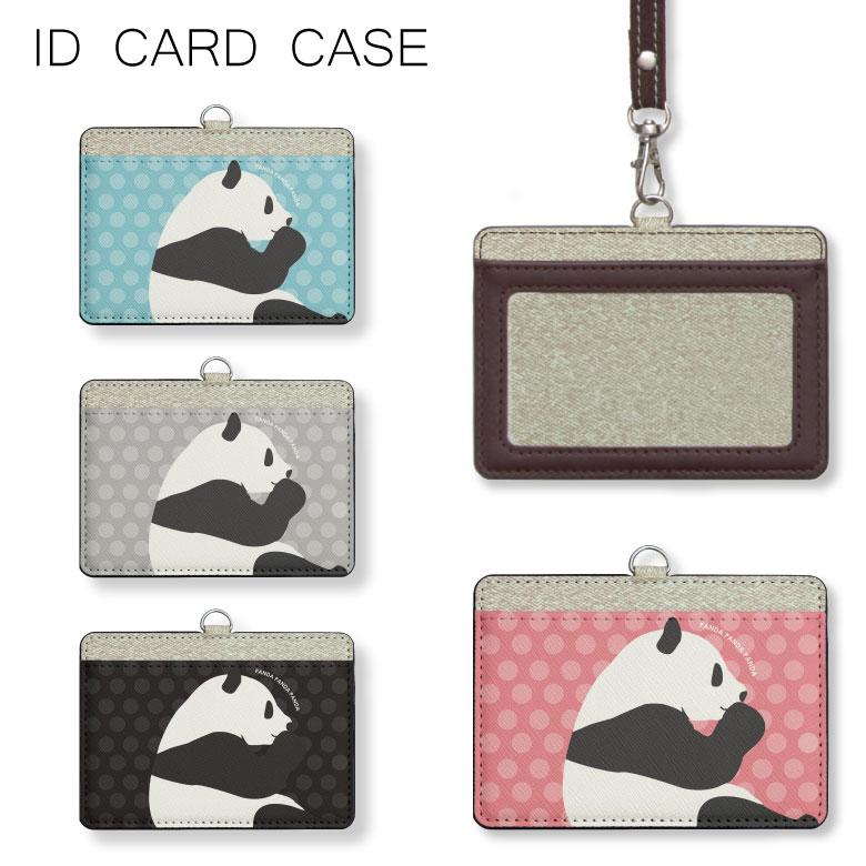 No53 PANDA IDカードホルダー ネックストラップ付き ICカードケース 通勤 通学 2ポケット ICOCA Suica icカード ケース パス 定期入れ 雑貨 便利 グッズ 社会人 学生 ドット パンダ ぱんだ アニマル 動物 シンプルかわいい おしゃれ ピンク 黒 ブラック グレー