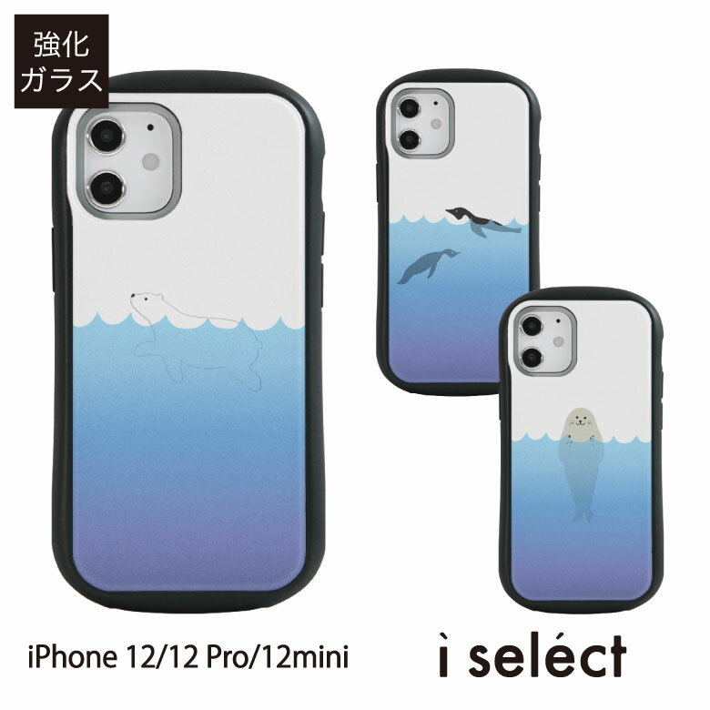 No79 Swimming animal i select iPhone 12 Pro Mini ガラスケース アイフォン12 12Pro スマホケース カバー ジャケット 9H しろくま 白くま アニマル ぺんぎん あざらし スマホ ケース d:ani |…