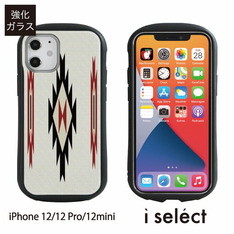 No206 チマヨ柄ホワイトサンズ i select ハイブリッドケース iPhone 12 Pro Mini iPhone 12 ガラスケース アイフォン12 Pro Mini iphon..