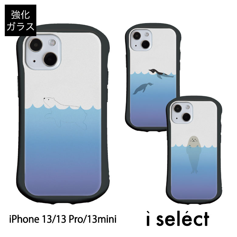 No79 Swimming animal i select iPhone 13 Pro Mini ガラスケース アイフォン13 13Pro スマホケース カバー ジャケット 9H しろくま 白くま アニマル ぺんぎん あざらし スマホ ケース d:ani |…