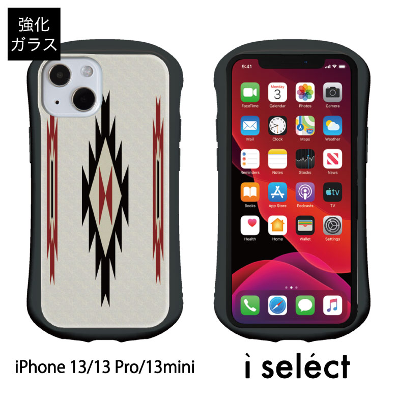 No206 チマヨ柄ホワイトサンズ i select ハイブリッドケース iPhone 13 Pro Mini iPhone 13 ガラスケース アイフォン13 Pro Mini iphon..