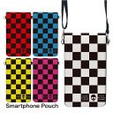 No61 Punk Checks スマホポーチ スマートフォンポシェット ポシェット iPhone Android タッチ操作対応 ショルダーベルト 肩掛け 斜め掛け ポーチ 合皮 帆布 ジャケット パンク