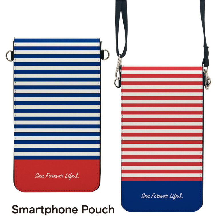 楽天スマホケースの店　モノモード（6/27 01:59まで15％OFFクーポン） No105 サマーボーダー スマホポーチ スマートフォンポシェット ポシェット iPhone Android タッチ操作対応 ショルダーベルト 肩掛け 斜め掛け ポーチ 合皮 帆布 ジャケット 夏 サマー