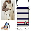 No47 Marine Border スマホポーチ スマートフォンポシェット ポシェット iPhone Android タッチ操作対応 ショルダーベルト 肩掛け...