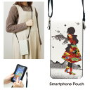 (マラソン限定10%OFFクーポン配布予定) No194 和柄少女 スマホポーチ スマートフォンポシェット ポシェット iPhone Android タッチ操作対応 ショルダーベルト 肩掛け 斜め掛け ポーチ 合皮 帆布 ジャケット 和風 少女 羽 可愛い