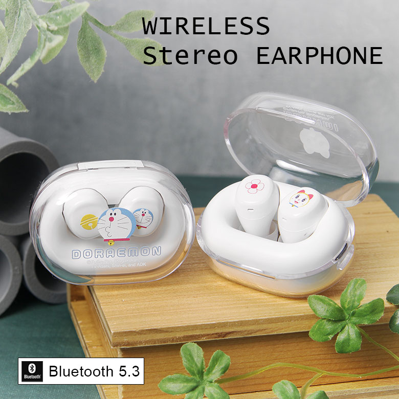 ドラえもん ワイヤレスイヤホン Bluetooth 5.3 充電ケース付き キャラクター イヤホン ドラミ ステレオイヤホン 無線 ブルートゥース ケース付き 便利 かわいい クリアケース 雑貨 イヤフォン 音楽 通話