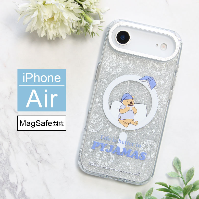 Rakuten - ディズニーキャラクター Camera Frame iPhone Air MagSafe対応 クリアケース くまのプーさん プーさん ソフトカバー マグネット キラキラ インナーシート付き iPhoneエアー アイフォン アイホンAir クリア ケース