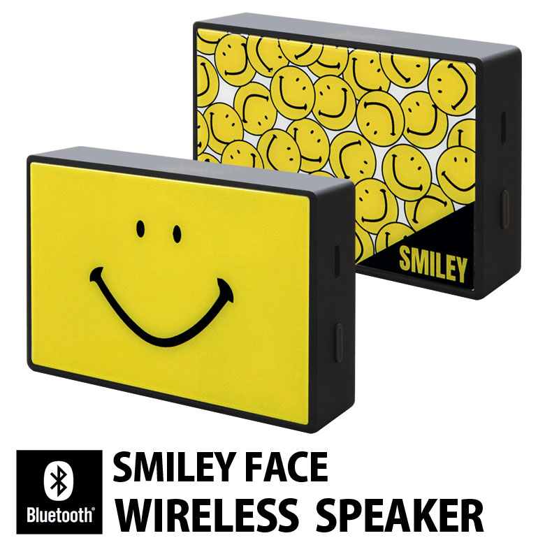 スマイリーフェイス ワイヤレススピーカー Bluetooth 5.0 スクエア コンパクトサイズ スマートフォン スマホ iPhone Android iPod WALKMAN キャラクター グッズ ワイヤレス かわいい スマイル 黄色 ポップ オーディオ ガラス