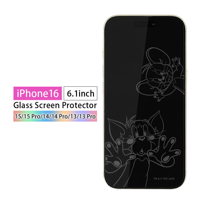 (100〜500円OFFクーポン配布中) トムとジェリー iPhone16 ガラスフィルム iPhone15 15 Pro 14 14pro 13 プロ トム＆ジェリー 液晶フィルム iPhone 16 スクリーンプロテクター 気泡レス キズ防止 アイフォン16 アイホン | 画面フィルム スマホフィルム トムジェリ