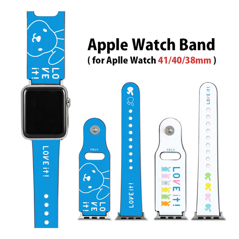 ラヴィット！ ラッピー Apple Watch ベルト 41mm 40mm 38mm PUレザー バンド キャラクター 合皮 ブルー ホワイト グッズ 着せ替え ベルト 交換用バンド 大人女子 おしゃれ
