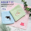 (6/27 01:59まで15%OFFクーポン) 全10種 アクアチック 刺繍 タオルハンカチ 25cm×25cm かわいい ワンポイント アザラシ ペンギン シャチ ピンク 水色 ハンドタオル タオル ハンカチ オシャレ 海の生き物 ギフト プチギフト