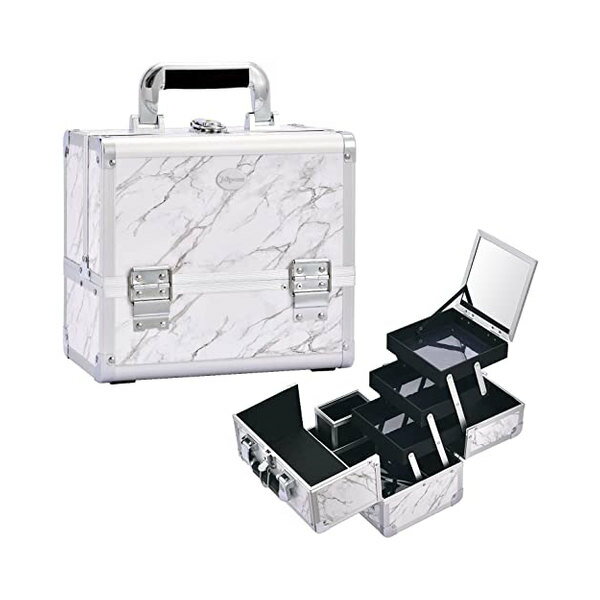 Hapilife プロ仕様 メイクボックス 大容量 コスメボックス 鏡付き 3段トレイ 化粧箱 ネイル収納 メイク道具 化粧品 収納ボックス 鍵
