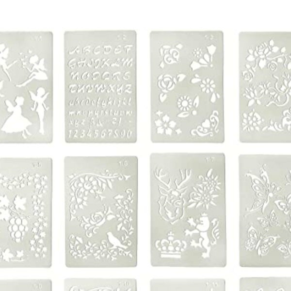 Mollytek 12枚セット 描画テンプレート ステンシルシート 子供 製図用テンプレート 手帳用 テンプレート 描画ツール 絵描き道具 塗り