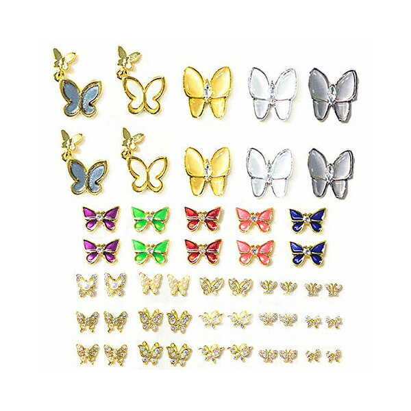 50個セット ネイルデコパーツ 立体的な蝶々 3Dネイルパーツ 蝶型 ネイルラインストーン ネイルレジン用 デコレーション DIY ジュエリ