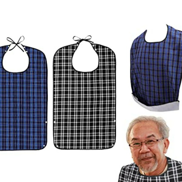 [Housolution] 介護エプロン 2枚セット 食事エプロン 大人用 介護用エプロン 高齢者 防水 汚れ防止 丸洗い可 繰り返し使用 ポケット