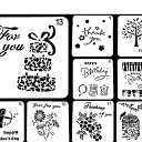 ステンシルシート 手帳 描画 テンプレート ステンシルプレート 模様 アルファベット 花 文字 (13*13cm)