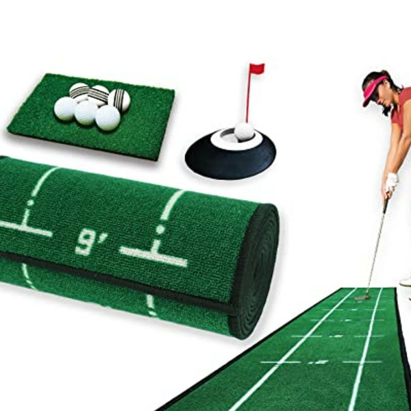 パターマット 9点セット 【アプローチも練習できる】パター練習マット ゴルフ パターカップ 自動返球 SEAVER GOLF