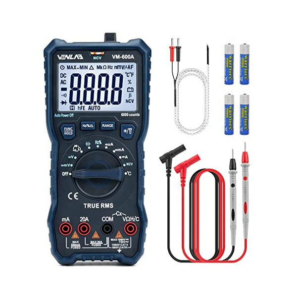 楽天monomottoVENLAB テスター 6000カウント デジタルマルチメーター AC/DC電圧 AC/DC電流 抵抗 ダイオード 導通 静電容量 周波数 温度 NCV測定 日