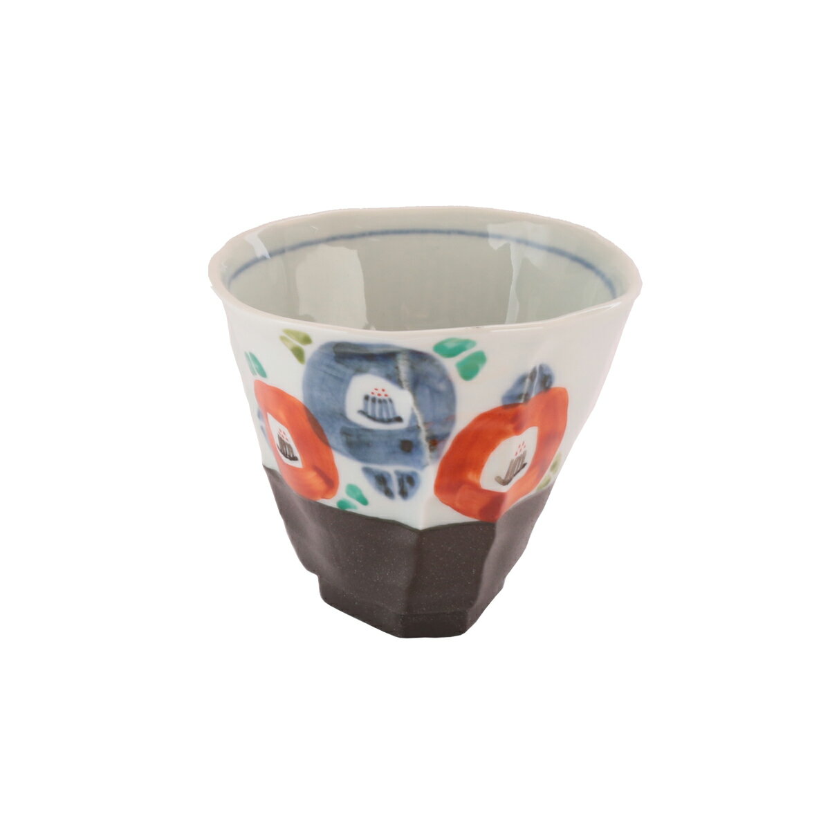 湯呑 [宝寿窯] 黒陶染付椿絵お湯呑み 1個 /佐賀県 窯元 手作り こだわり オシャレ コップ ギフト プレ..