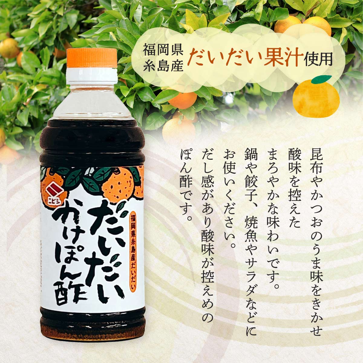 九州 福岡 醤油 調味料 老舗 ニビシ 古賀 つゆ たれ ソース ニビシ醤油 だいだいぽん酢 500ml×2