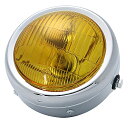 ベーツライト 160mm ガラス レンズ ヴィンテージ スズキ ヤマハ ホンダ カワサキ 汎用品 (シルバー/イエローレンズ)