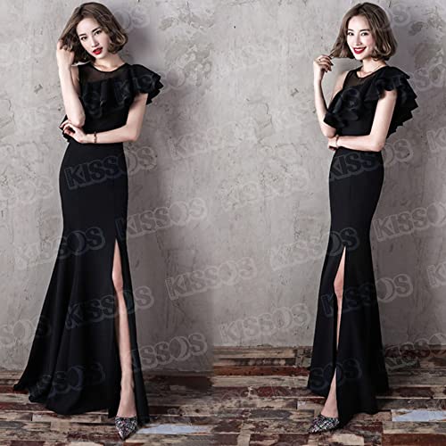 キッソス（KISSOS） レディース ロング ドレス バーティー キャバドレス 結婚式 お呼ばれ (ブラック, Mサイズ)