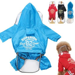 ペット用 レインコート フード付き 雨除け カッパ 犬用 雨具 お散歩 防水 ドッグウェア ペット服 (Lサイズ, ブルー)