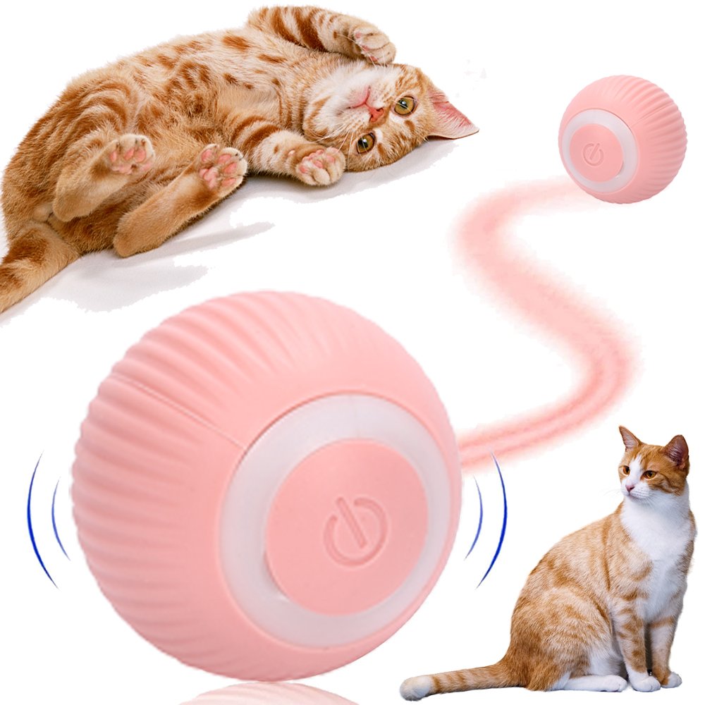 猫 おもちゃ ボール 電動 自動 光る 遊び道具 LED USB ねこ 運動不足解消 ストレス解消 360度 回転 ペット ピンク 