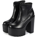 キッソス(KISSOS) ショートブーツ レディース アンクルブーツ 厚底 太ヒール 15cm サイドジップ 美脚 シンプル ブーツ (23.5cm(37))