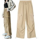 レディース カーゴ パンツ ワイドレッグ ポケット ロングパンツ ワイドパンツ ポケット ゆったり お洒落 可愛い (M, ベージュ)