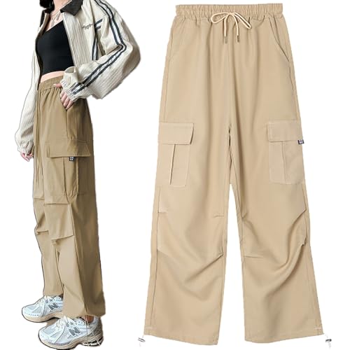 レディース カーゴ パンツ ワイドレッグ ポケット ロングパンツ ワイドパンツ ポケット ゆったり お洒落 可愛い (L, ベージュ) レディース カーゴ パンツ ワイドレッグ ポケット ロングパンツ ワイドパンツ ポケット ゆったり お洒落 可愛い (L, ベージュ)