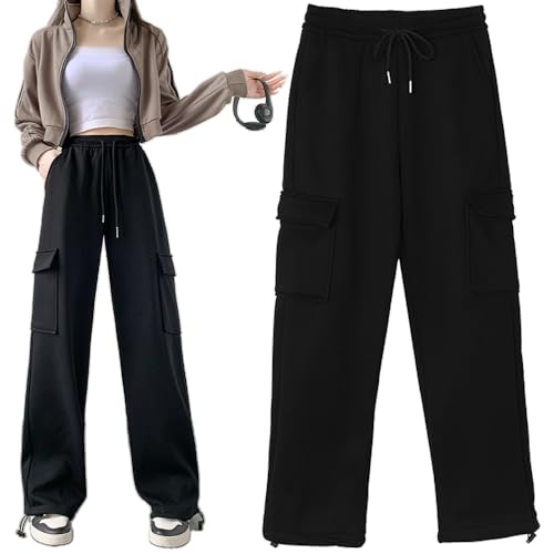 レディース スウェット カーゴ パンツ ロングパンツ ワイドパンツ ポケット ゆったり お洒落 可愛い ストリート 部屋着 (XL, ブラック) レディース スウェット カーゴ パンツ ロングパンツ ワイドパンツ ポケット ゆったり お洒落 可愛い ストリート 部屋着 (XL, ブラック)