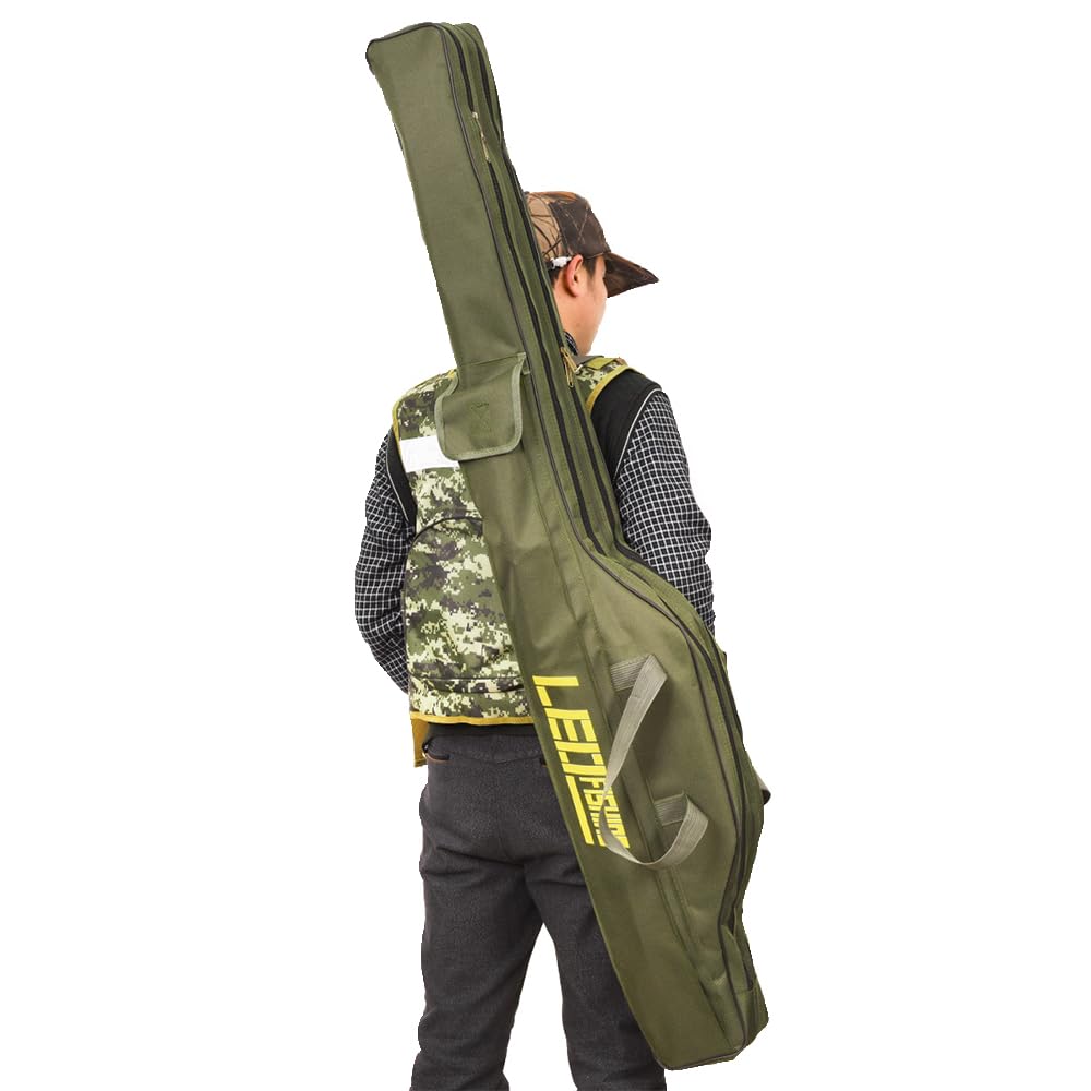 フィッシング バッグ 釣り竿 収納 ロッドケース 大容量 竿袋 折畳 肩掛け 持ち運び便利 ロッドカバー ポータブル 1.5m (グリーン)