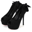 オープントゥ ヒール レディース パンプス ハイヒール キャバヒール ピンヒール 厚底 14cm リボン 美脚 お洒落 可愛い (24.0 cm)