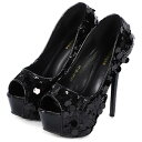 ピンヒール ハイヒール オープントゥ キラキラ ビジュー スパンコール 厚底 14cm キャバ ピンヒール パンプス (ブラック,24.0 cm)