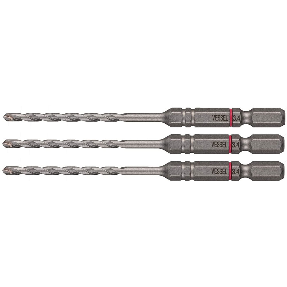 ベッセル VESSEL 磁器 タイル用 ドリルビット φ3.4mm 3本組 APD3S-3.4 DIY 工具 穴あけ工具 ビット 六角軸 6.35mm タイル 石膏