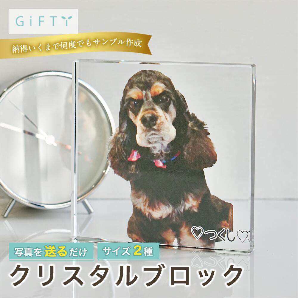 樂天商城 - ペット写真　クリスタルブロック　アクリル　or　ガラス選択可　高透明　高級感　立体感　名入れOK　メモリアル　インテリアに映える　プレゼントにも最適　大人シンプル　推しペット飾れる　ラッピング対応　特別な記念品として残せる【C01】