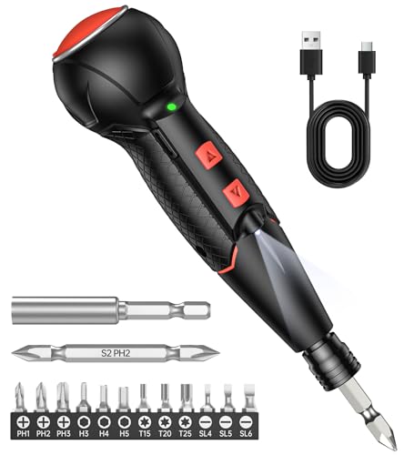 AAL 電動ドライバー 小型 携帯 手持ち Type-C USB充電式 人間工学設計 滑り止め 軽量 手動兼用 高輝度LEDライト 正逆転切り替え 初心者対応 操作簡単 家庭用 DIY用 合金製 ビット 14本付 2025強化版