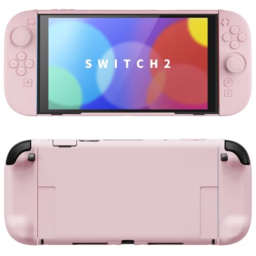 PlayVital Nintendo Switch 2（2025）対応ハードカバー 保護ケース 付けたままドックに対応 折りたたみ式スタンド＆親指グリップ付き【ピンク】