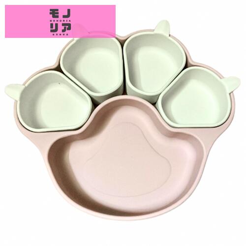 Plate, Bowl, Set - ベビー食器セット 5グリッド 吸盤付き ひっくり返らない 離乳食対応 食品級シリコン製 滑り止め 分離式デザイン 出産祝い ギフト対応 猫の爪 かわいいカラフルデザイン (ピンク)