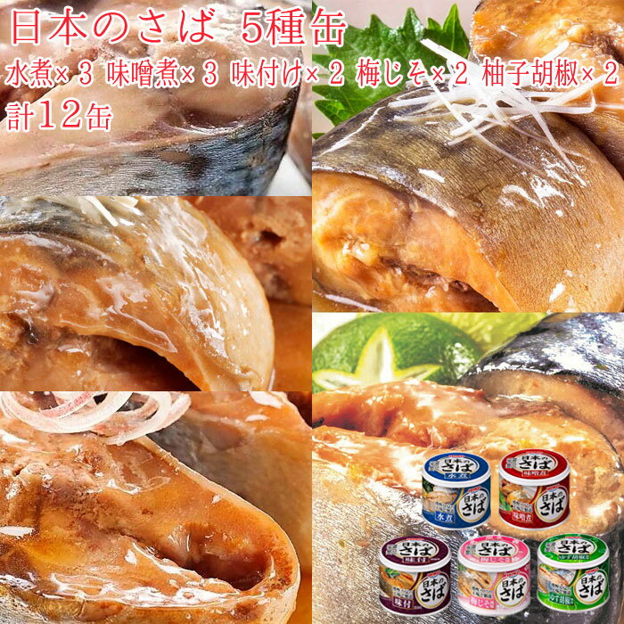 HOKO 宝幸 日本のさば 缶詰 詰め合わせ 魚 防災 鯖缶 5種缶 水煮缶 味噌煮缶 味付け缶 梅じそ風味缶 ゆず胡椒風味缶 12缶 セット サバ缶 魚缶 12缶セット 鯖 さば サバ 味付け 缶詰め 缶づめ 非常食 おかず 副菜 ギフトセット