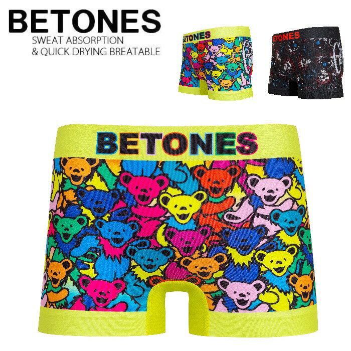 BETONES ボクサー パンツ ボクサーパンツ メンズ 下着 立体成型 ビトーンズ GRATEFUL DEAD GD001 ダンシングベア スカル TG001 フリーサイズ アンダーウエア インナー シームレス 伸縮下着 速乾 男性 誕生日プレゼント 父の日 ギフト ラッピング メール便